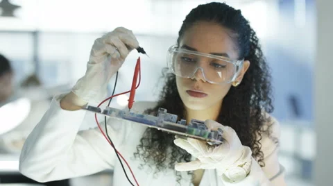 4K Electronics engineers working in lab building &amp; testing motherboards Stock Footage 66691736