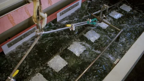 4K Electroplating Process, Industrial Tank with Metal Parts Surface Treatment Stock Footage 294683577