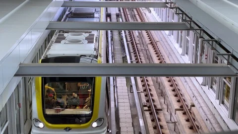4K, Elevated train arrived to station. Modern metro system. MRT of Taipei.-Dan Stock Footage 126725109