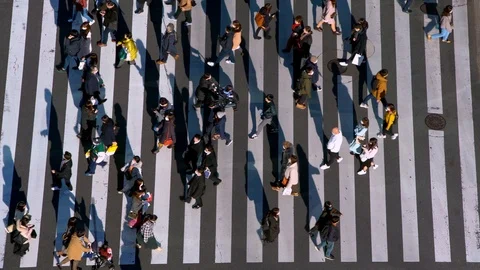 4K, Elevated view over crowd pedestrian crossing in road intersection at day-Dan Stock Footage 125114998