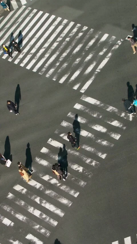 4K, Elevated view over crowd pedestrian crossing in road intersection at day Stock Footage 314397651