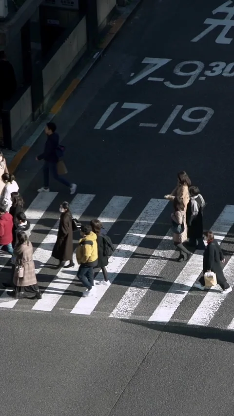 4K, Elevated view over crowd pedestrian crossing in road intersection at day Stock Footage 316321273