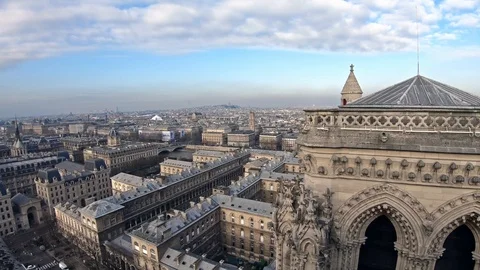 4K, Elevated view of Paris from famous Notre Dame Cathedral on winter day-Dan Stock Footage 106908665