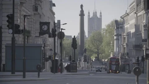 4K EMPTY CENTRAL LONDON STREETS LOCKDOWN / HOUSE OF PARLIAMENT  / SUNNY / BLUE S Stock Footage 286216836