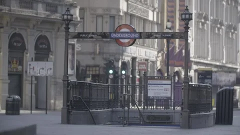 4K EMPTY CENTRAL LONDON STREETS LOCKDOWN / PICCADILLY CIRCUS / TUBE / SUNNY / BL Stock Footage 286216928