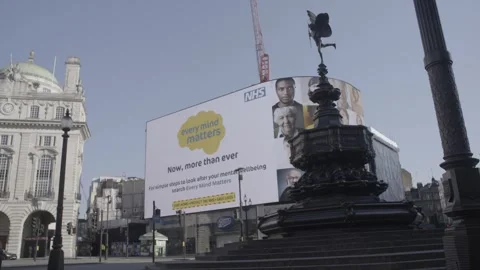 4K EMPTY CENTRAL LONDON STREETS LOCKDOWN / PICCADILLY CIRCUS / EROS / SUNNY / BL Stock Footage 286216956