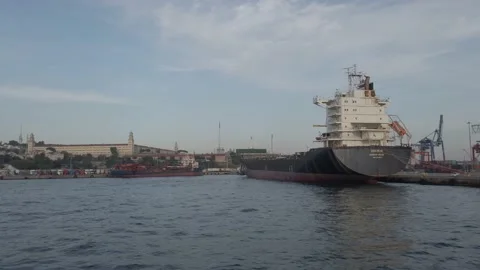 4K Empty Container Ship Near the Harbour Stock Footage 156331652