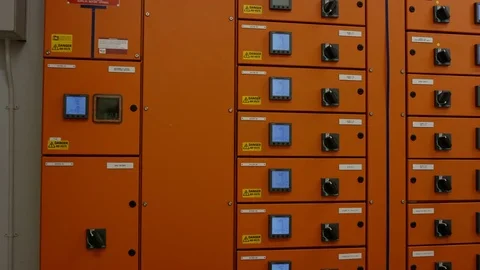 4K Empty interior of control room in a data centre with power supply. No people. Stock Footage 75064846