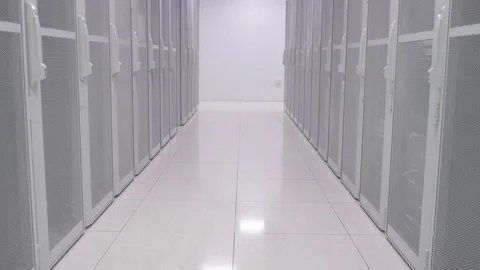 4K Empty interior of large modern data centre with rows of server racks Stock Footage 75025062