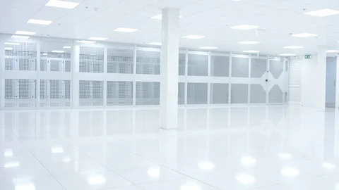 4K Empty interior of large modern data centre with rows of server racks Stock Footage 75025483