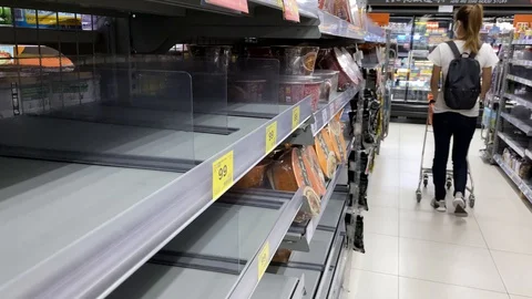 4K, Empty shelves in supermarket store as coronavirus affects. Virus Covid19-Dan Stock Footage 128161859