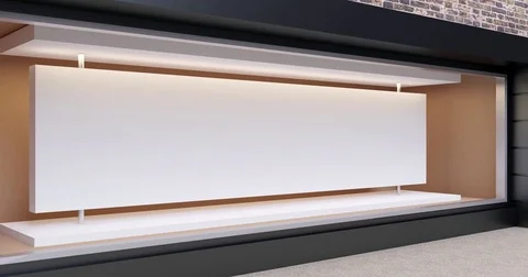 4k. Empty storefront. Brick wall on red brick wall background. White promotional Video stock 76120397