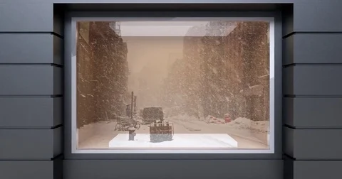 4k. Empty storefront, on winter street. Stock Footage 76120284