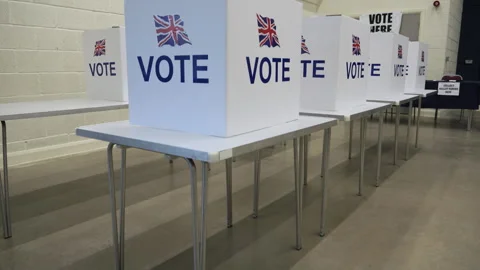 4K: Empty Voting Booths at Polling station. UK General Election. No people Video stock 271518856