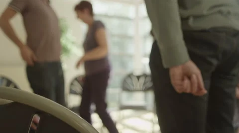 4K End of group therapy session, all participants get up and leave the room Stock Footage 44638167