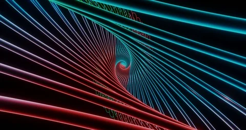 4k endless animation of flight inside a multi-colored spiral Video stock 129975996