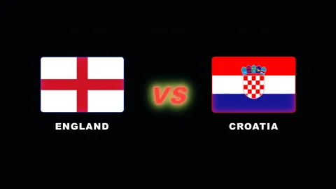 4K England vs Croatia Flags Soccer Match Display Graphic Stock Footage 335688715