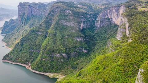 4K Enshi Wild Three Gorges, karst mountains, aerial timelapse 스톡 동영상 344091329