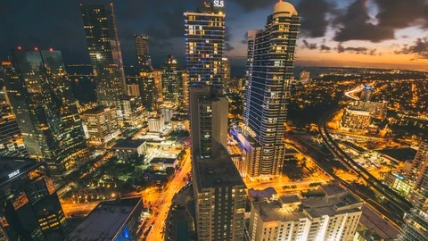 4K Epic Aerial Timelapse of Miami Brickell Skyline Downtown at night high ris Stock Footage