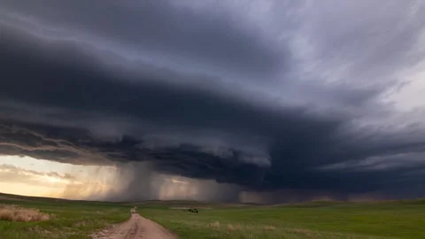 4K Epic, Cinematic Supercell Storm With Cows Timelapse - Long-duration, Prores Stock Footage 317773598