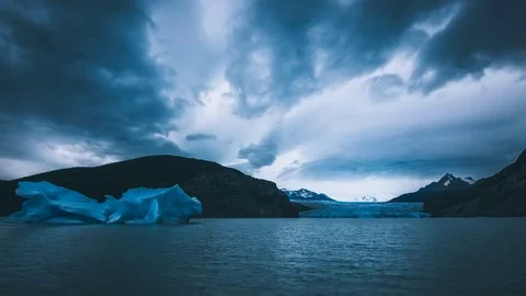 4K Epic timelapse of Glacier Grey in Patagonia at sunset Stock Footage 75659086