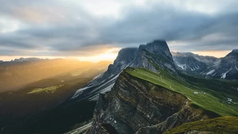 4K Epic Timelapse of Seceda Odle Mountain in Dolomites Italy at Sunrise Stock Footage 95143222