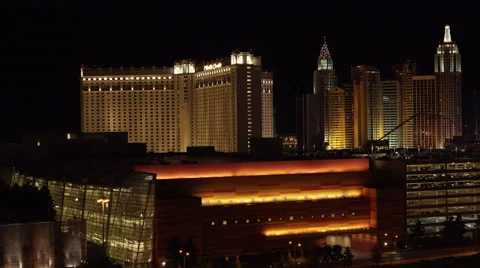 4K ES: Las Vegas Skyline Features The Monte Carlo Hotel Stock Footage 64564009