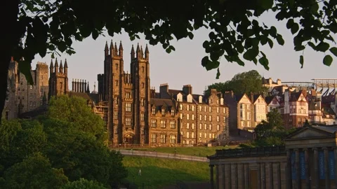 4k - Evening light over The Assembly Hall on the Mound, Edinburgh Stock Footage 242994484