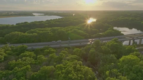 4K Evening Side Scrolling Drone Shot Of 169 Bridge Minnesota River Savage MN Stock Footage 278380963