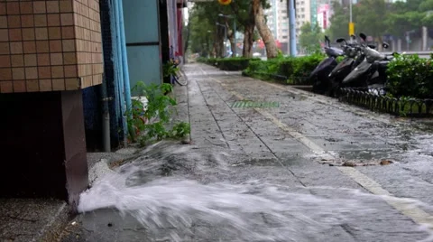 4K Explosion Of The Pipe Water in Taipei City. Water Leak Accident On Street-Dan Stock Footage 68060147