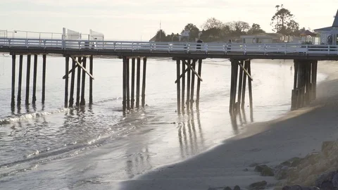 4K EXT DAY static beach with a pier Stock Footage 73115516