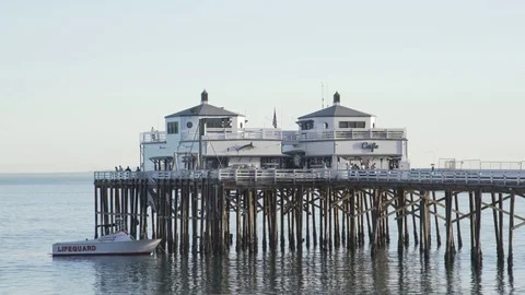 4K EXT DAY static Malibu Pier Restaurant Stock Footage 73115497