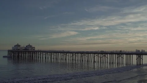 4K EXT DUSK static Malibu Pier restaurant Stock Footage 73115345