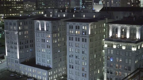 4K EXT NIGHT static downtown Los Angeles with lit buildings 動画素材 73110030