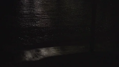 4K EXT NIGHT static glittering watter on the river Stock Footage 73115407