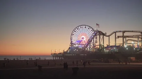 4K EXT NIGHT static shot Venice beach while sunset  Stock Footage