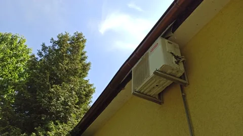4K External AC Unit on House Wall Stock Footage 142453549
