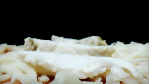 4k Extreme Close-up Macro Shot of Chicken on Pizza Stock Footage 116705288
