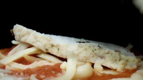 4k Extreme Close-up Macro Shot of Meat on Pizza Stock Footage 116705843