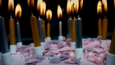 4k Extreme Close-up Macro Shot of Cake with Candles Stock Footage 116748301