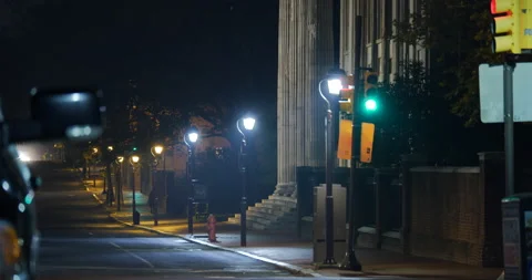 4K EXTREME LONG SHOT OF EMPTY CITY STREET AT NIGHT Stock Footage 131108520