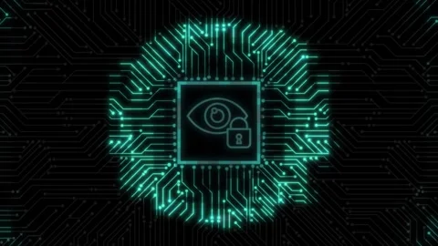 4k eye security video, digital circuit board, eye lock Stock Footage 259963752
