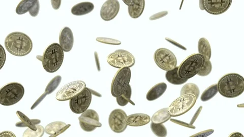 4K, Falling Bitcoins on white backdrop, loop. 库存影片 94706755