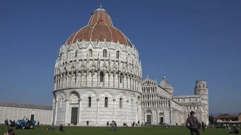 4K Famous Leaning Bell Tower in Pisa Baptistry building iconic cathedral emblem Stock Footage 74002255