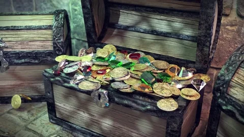 4k Fantasy 3D render of the treasure chest opening in dungeon Video stock 133214311