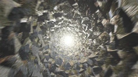 4K Fast flight through an abstract stone tunnel Stock Footage 254078869