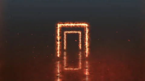 4K fast fly through a fiery tunnel. A tunnel of burning frames in the dark Stock Footage 264025833