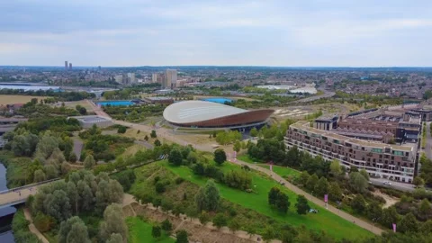 4K Fast Motion Aerial View of Velopark Arena at Olympic Park London Stock Footage 315360018