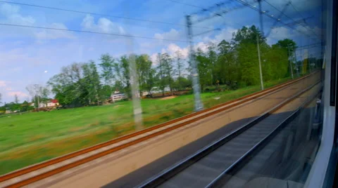 4K Fast Train Window View, European Landscape, Track Movement Blur Video stock 65827702