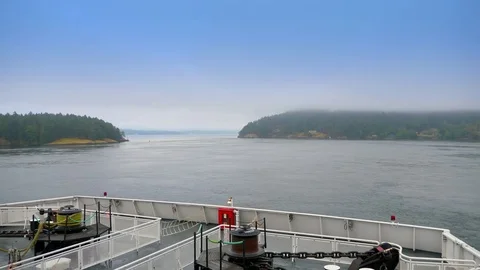 4K Ferry Boat Bow View, Coastal Forests Island Nature Travel Slow Motion Stock Footage 80345708